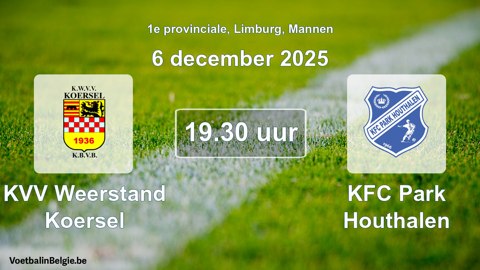 Geplande wedstrijd mannenvoetbal: KVV Weerstand Koersel - KFC Park Houthalen (6 december 2025)