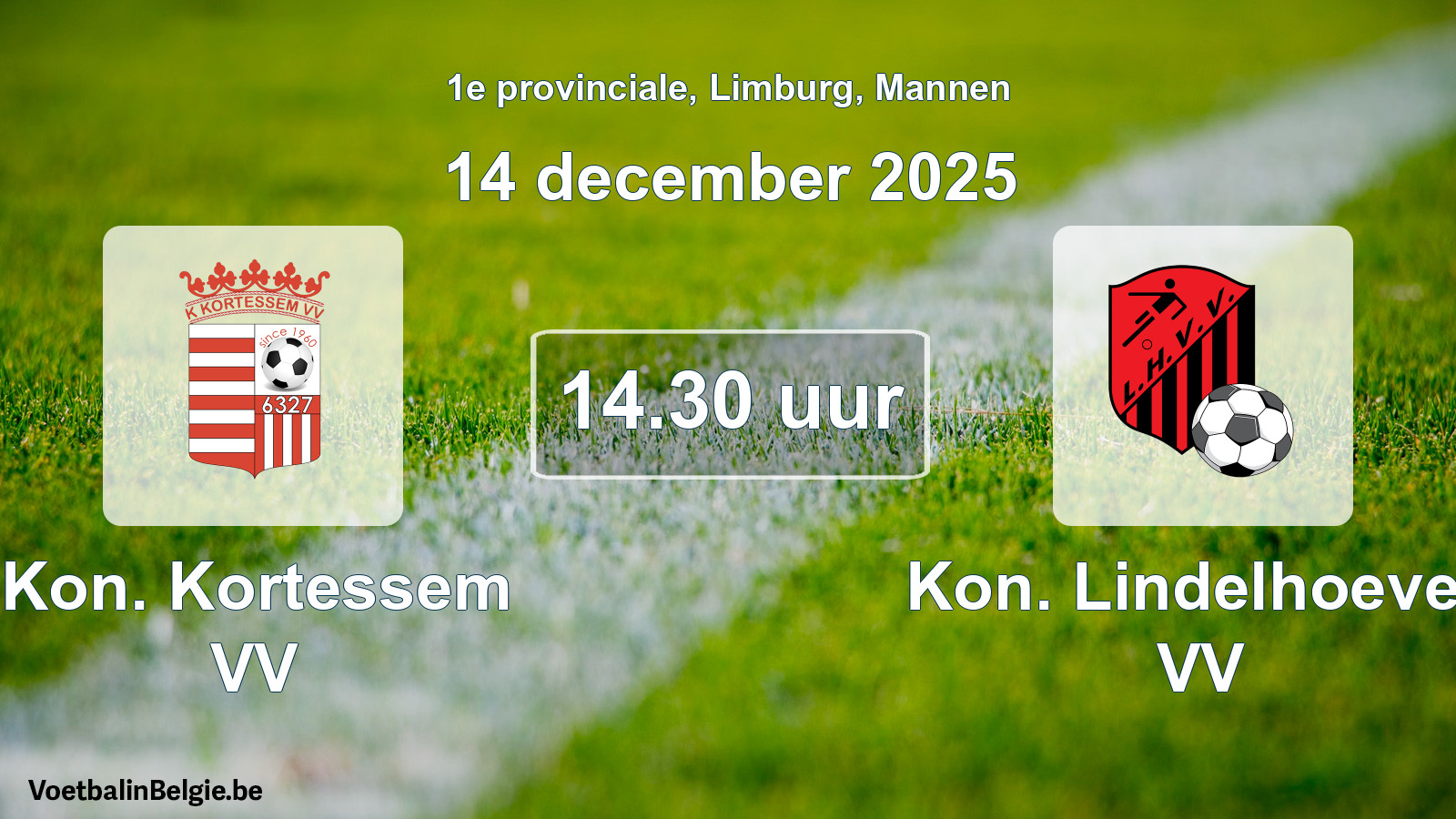 Geplande wedstrijd mannenvoetbal: Kon. Kortessem VV - Kon. Lindelhoeven VV (14 december 2025)