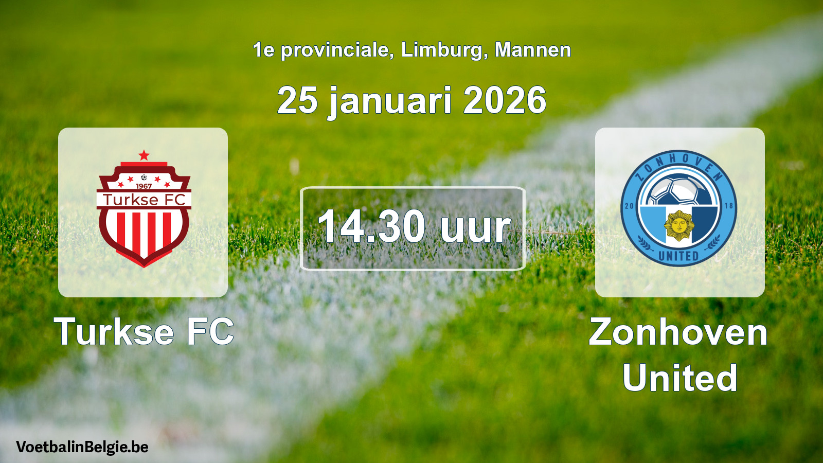 Geplande wedstrijd mannenvoetbal: Turkse FC - Zonhoven United (25 januari 2026)