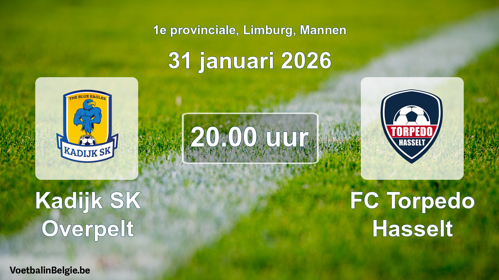 Scheduled match men football: Kadijk SK Overpelt - FC Torpedo Hasselt (31 January 2026)