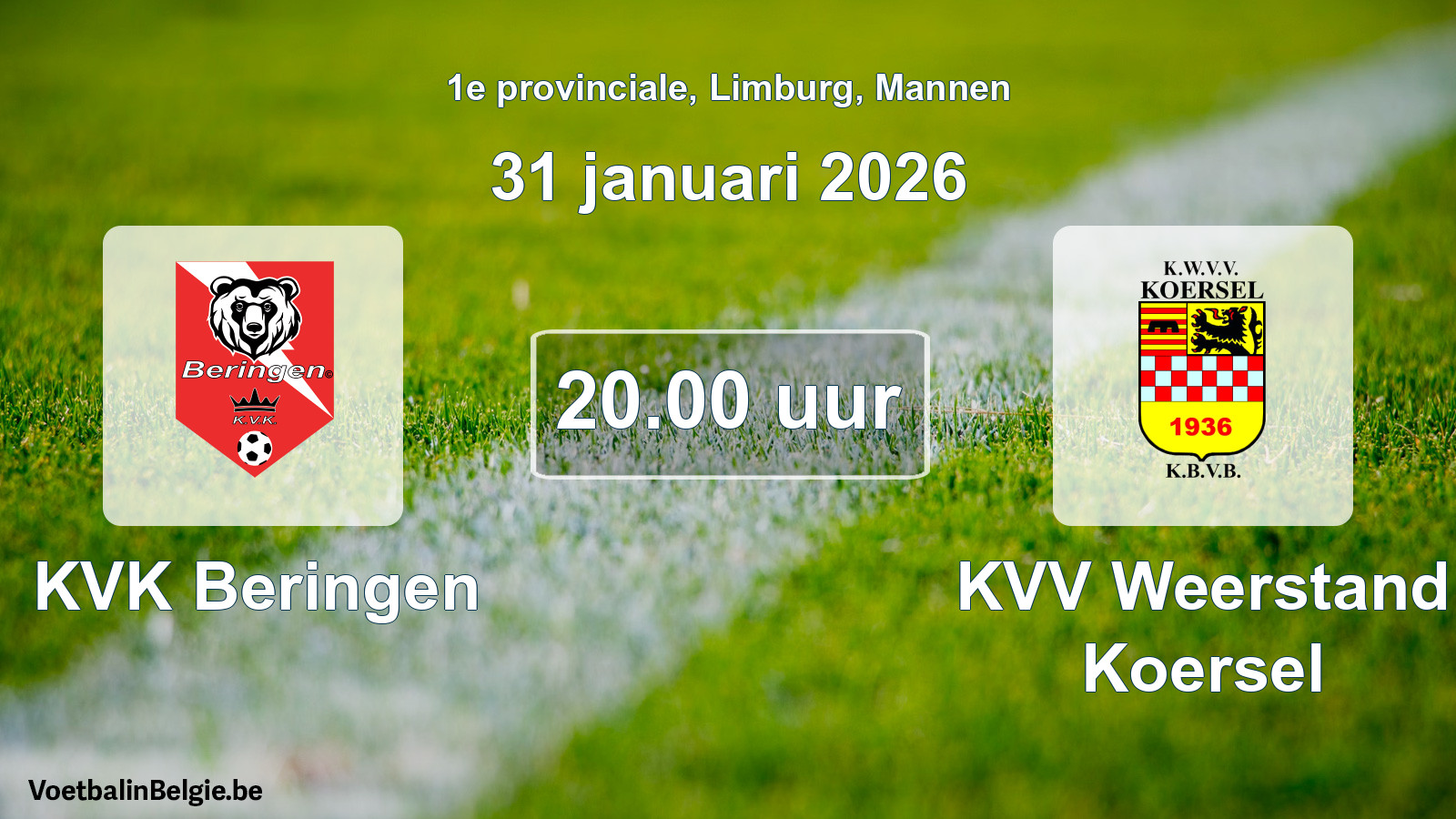 Scheduled match men football: KVK Beringen - KVV Weerstand Koersel (31 January 2026)