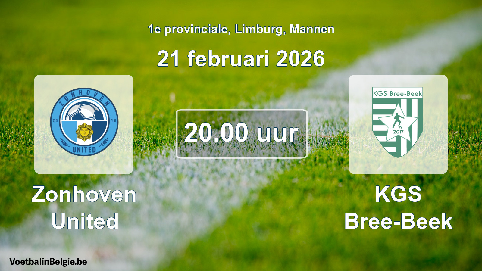 Geplande wedstrijd mannenvoetbal: Zonhoven United - KGS Bree-Beek (21 februari 2026)