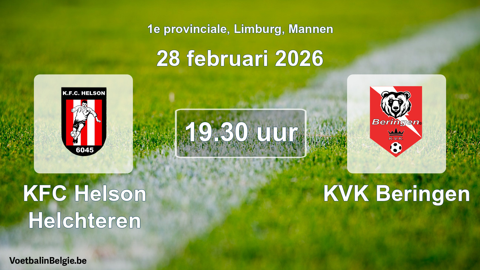 Geplande wedstrijd mannenvoetbal: KFC Helson Helchteren - KVK Beringen (28 februari 2026)