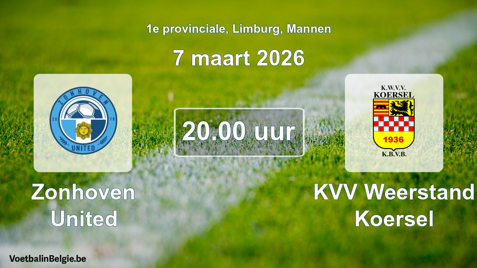 Scheduled match men football: Zonhoven United - KVV Weerstand Koersel (7 March 2026)