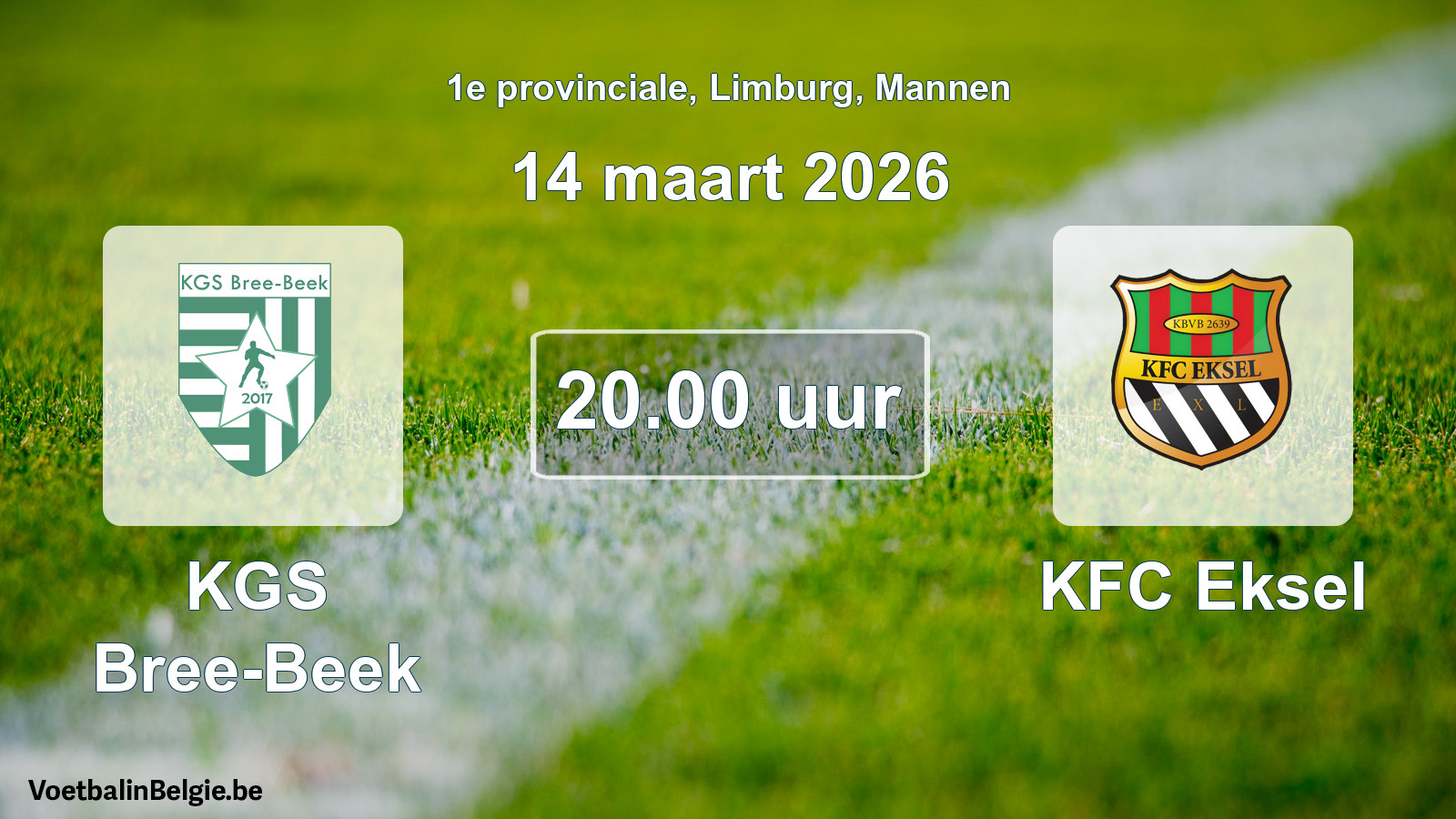 Geplande wedstrijd mannenvoetbal: KGS Bree-Beek - KFC Eksel (14 maart 2026)