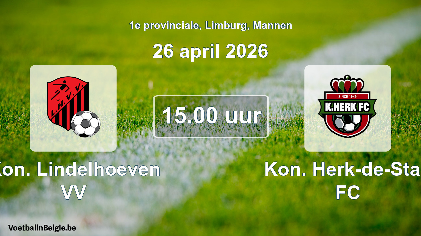 Scheduled match men football: Kon. Lindelhoeven VV - Kon. Herk-de-Stad FC (26 April 2026)