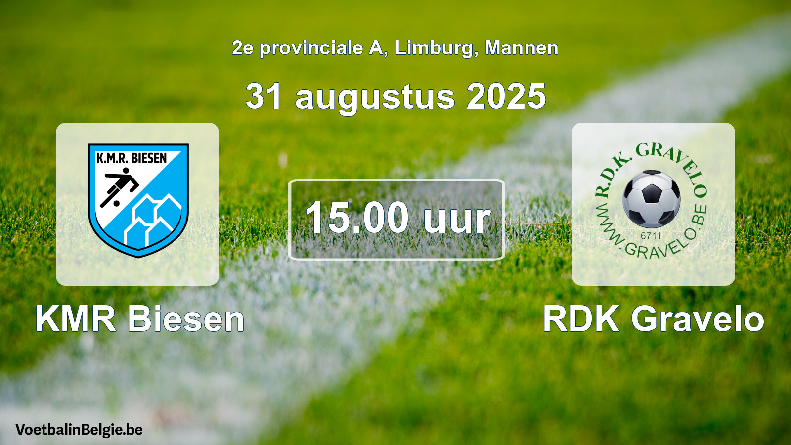 Geplande wedstrijd mannenvoetbal: KMR Biesen - RDK Gravelo (31 augustus 2025)