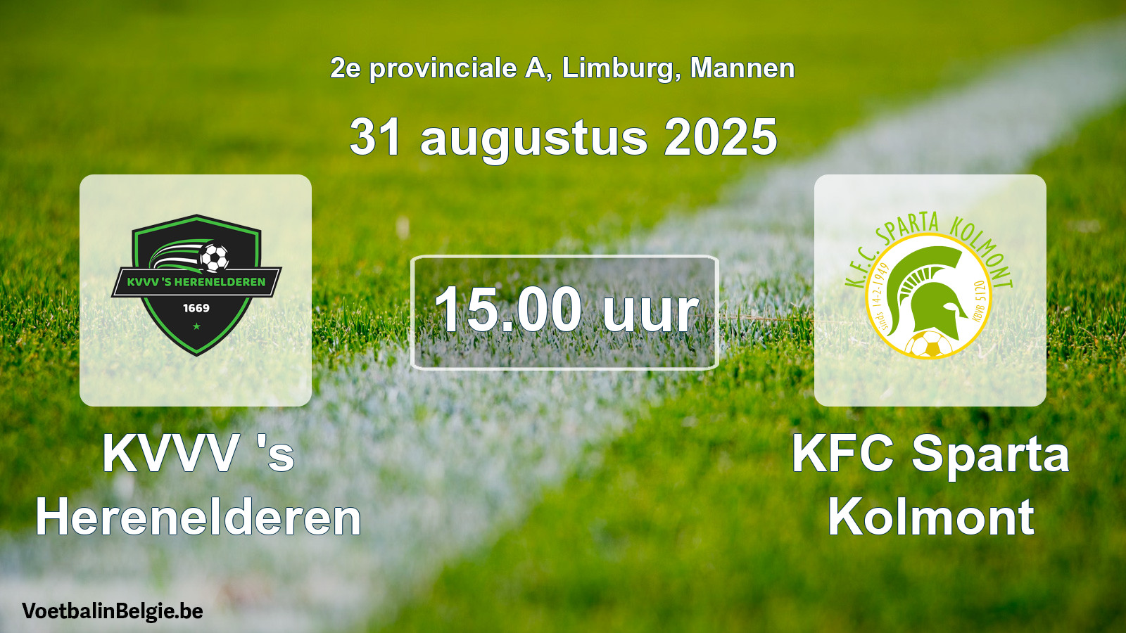 Scheduled match men football: KVVV 's Herenelderen - KFC Sparta Kolmont (31 August 2025)
