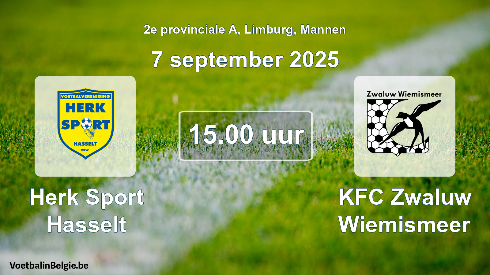 Scheduled match men football: Herk Sport Hasselt - KFC Zwaluw Wiemismeer (7 September 2025)