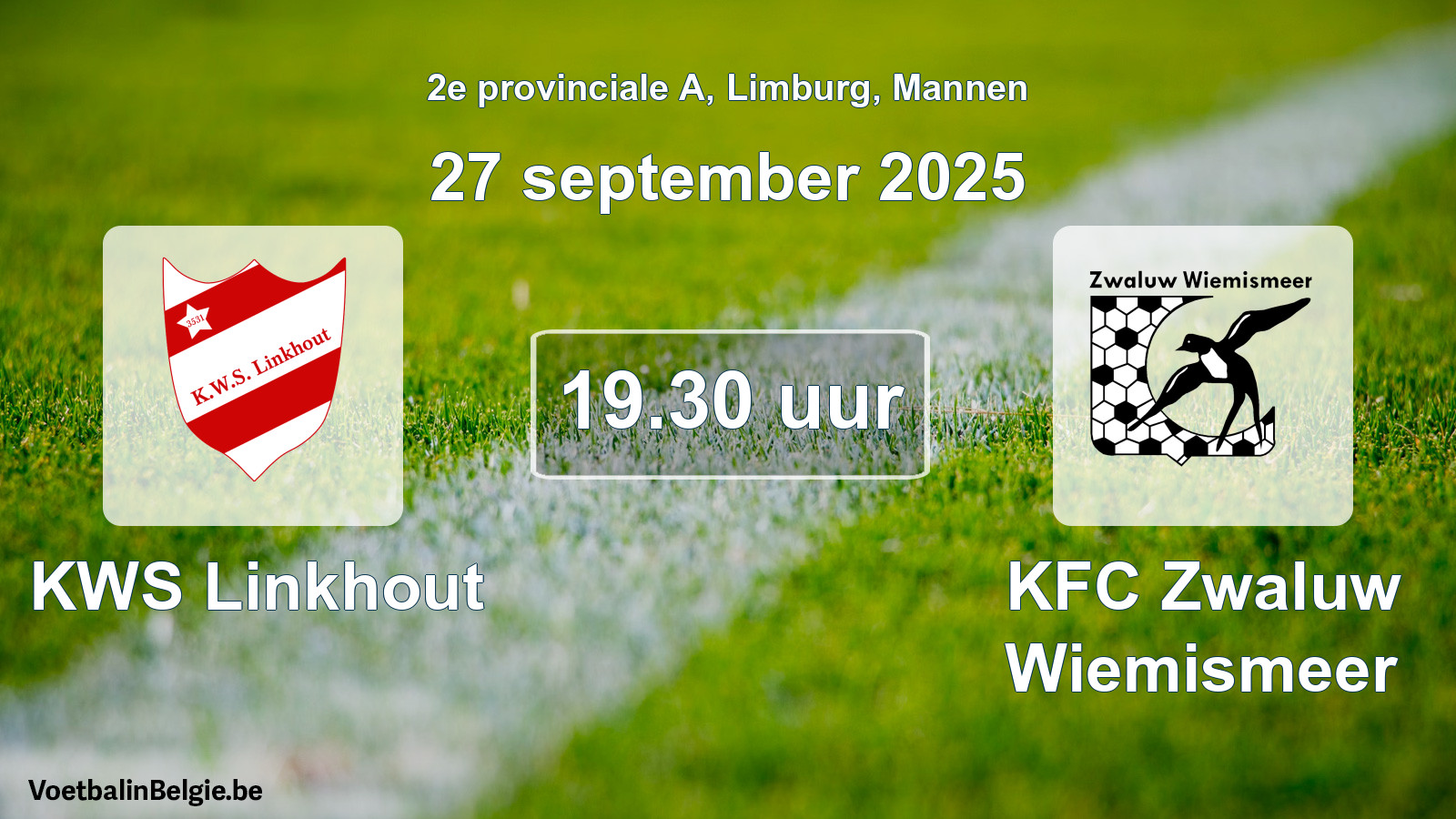 Geplande wedstrijd mannenvoetbal: KWS Linkhout - KFC Zwaluw Wiemismeer (27 september 2025)