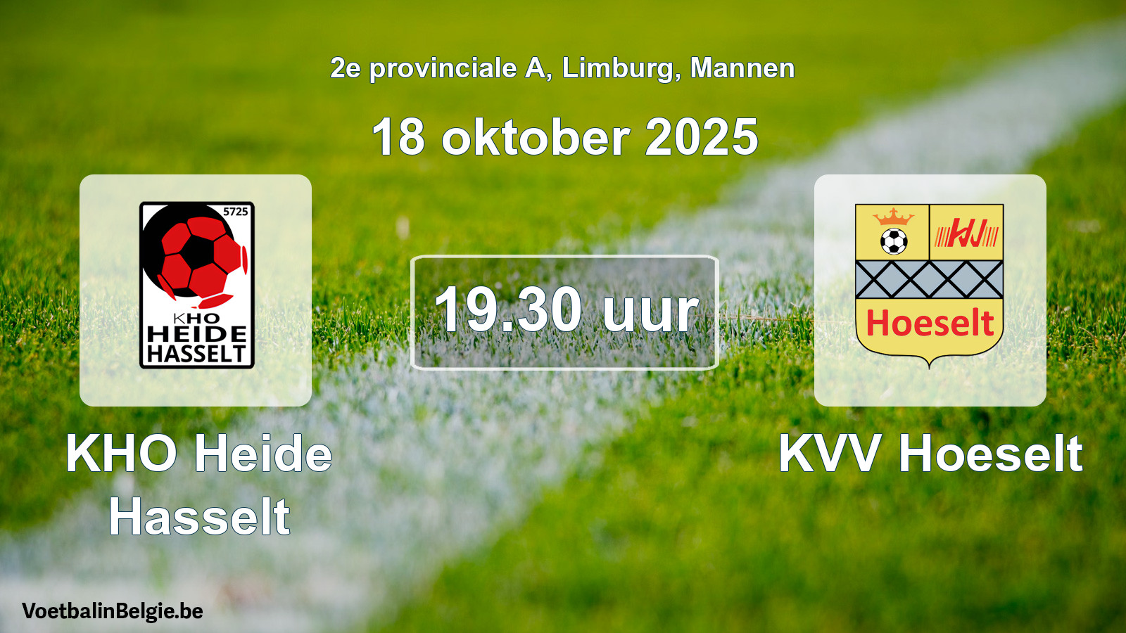 Geplande wedstrijd mannenvoetbal: KHO Heide Hasselt - KVV Hoeselt (18 oktober 2025)