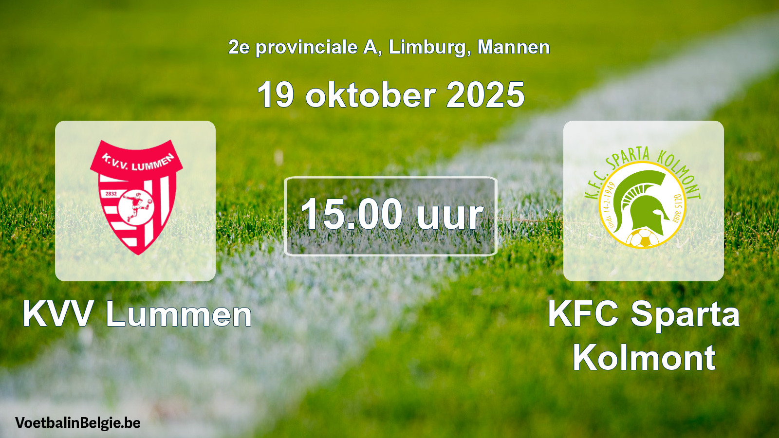 Geplande wedstrijd mannenvoetbal: KVV Lummen - KFC Sparta Kolmont (19 oktober 2025)