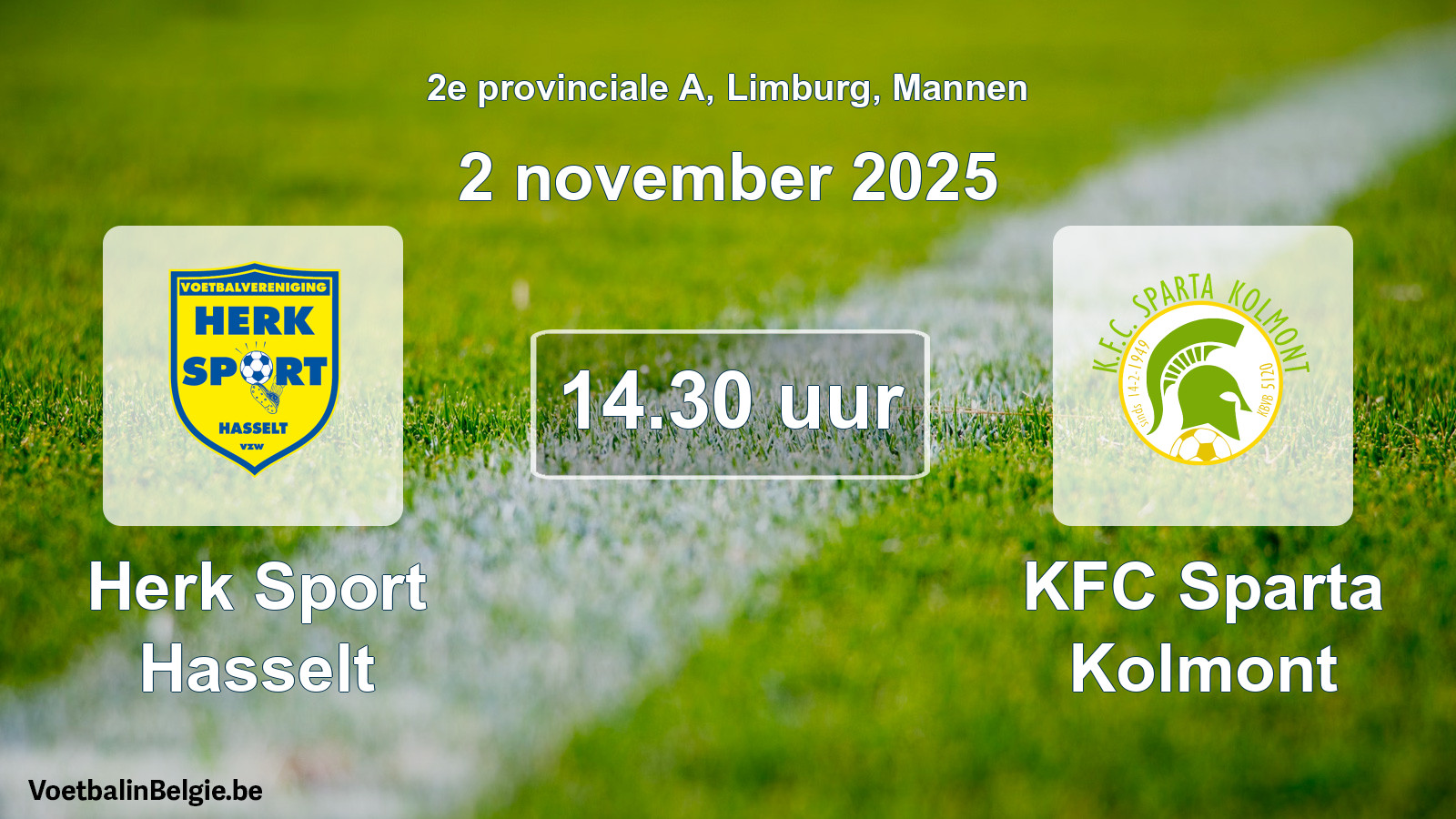 Geplande wedstrijd mannenvoetbal: Herk Sport Hasselt - KFC Sparta Kolmont (2 november 2025)