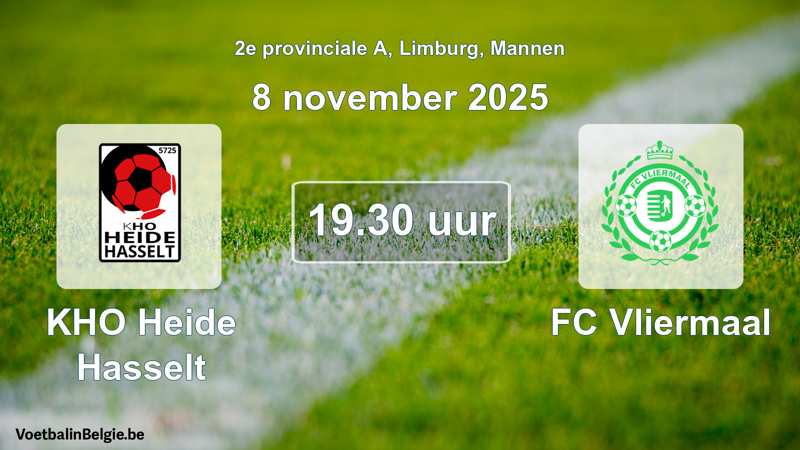 Geplande wedstrijd mannenvoetbal: KHO Heide Hasselt - FC Vliermaal (8 november 2025)