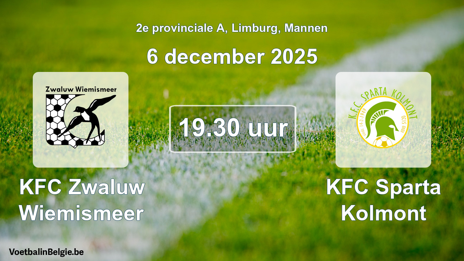 Scheduled match men football: KFC Zwaluw Wiemismeer - KFC Sparta Kolmont (6 December 2025)