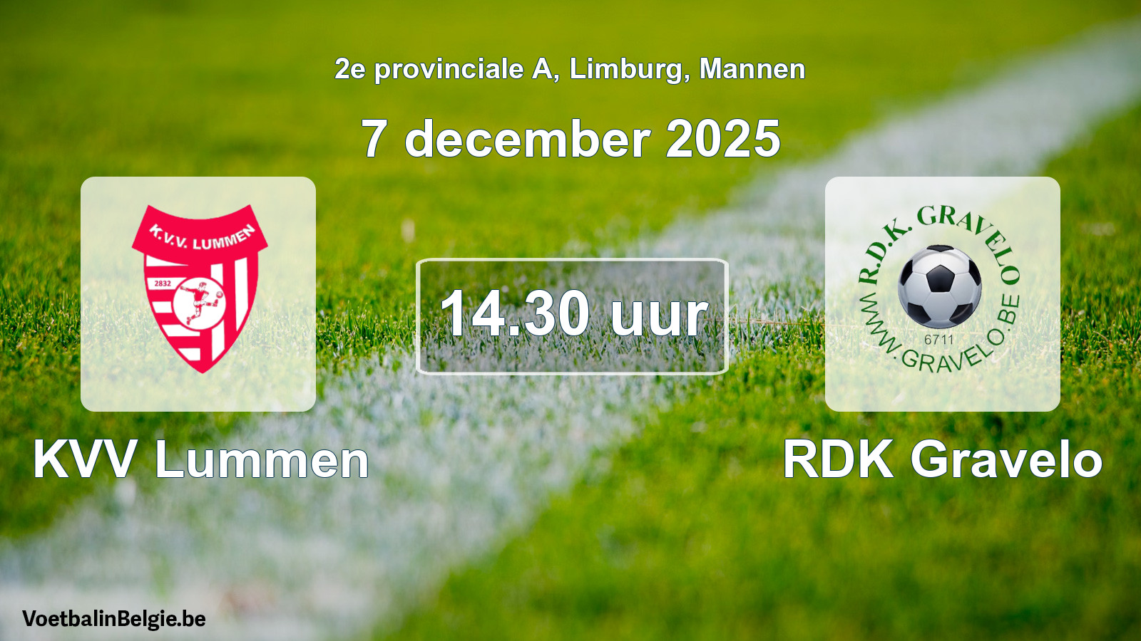 Geplande wedstrijd mannenvoetbal: KVV Lummen - RDK Gravelo (7 december 2025)