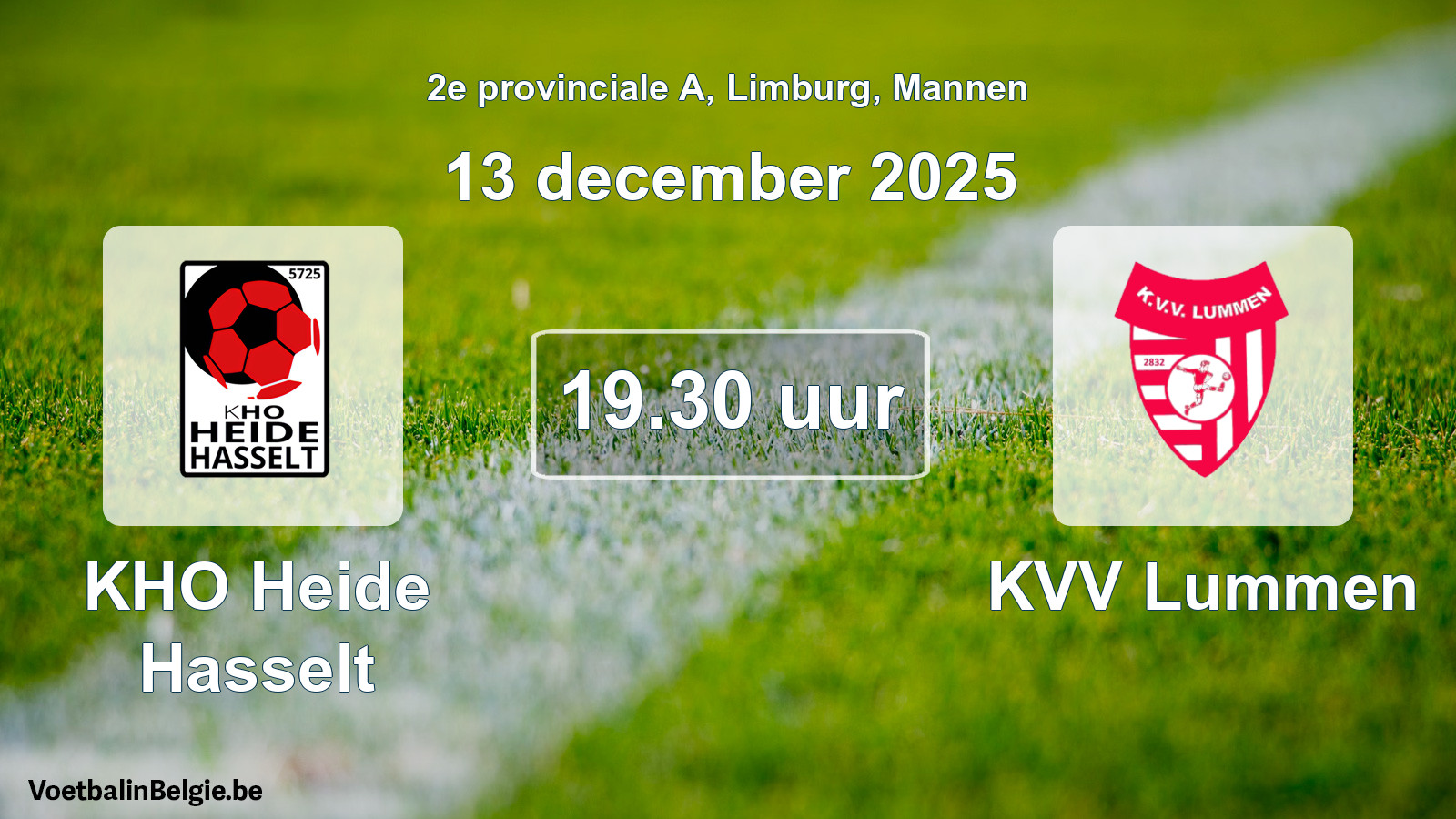 Scheduled match men football: KHO Heide Hasselt - KVV Lummen (13 December 2025)