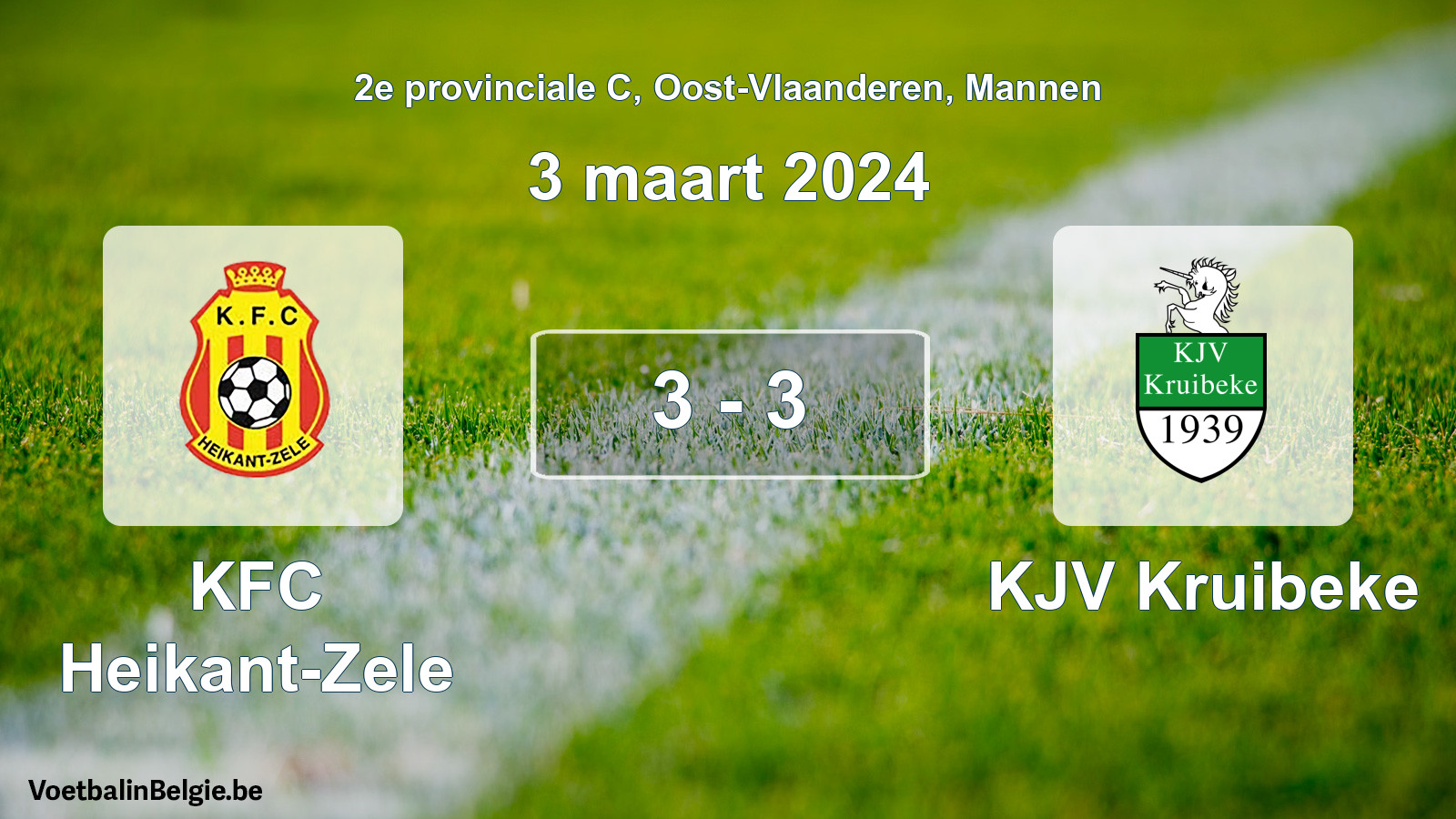 Gespeelde wedstrijd mannenvoetbal: KFC Heikant-Zele - KJV Kruibeke 3 - 3 (3 maart 2024)