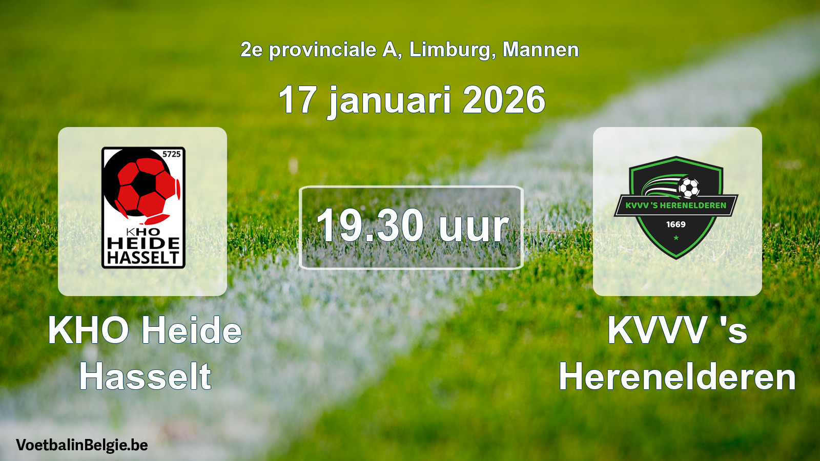 Scheduled match men football: KHO Heide Hasselt - KVVV 's Herenelderen (17 January 2026)