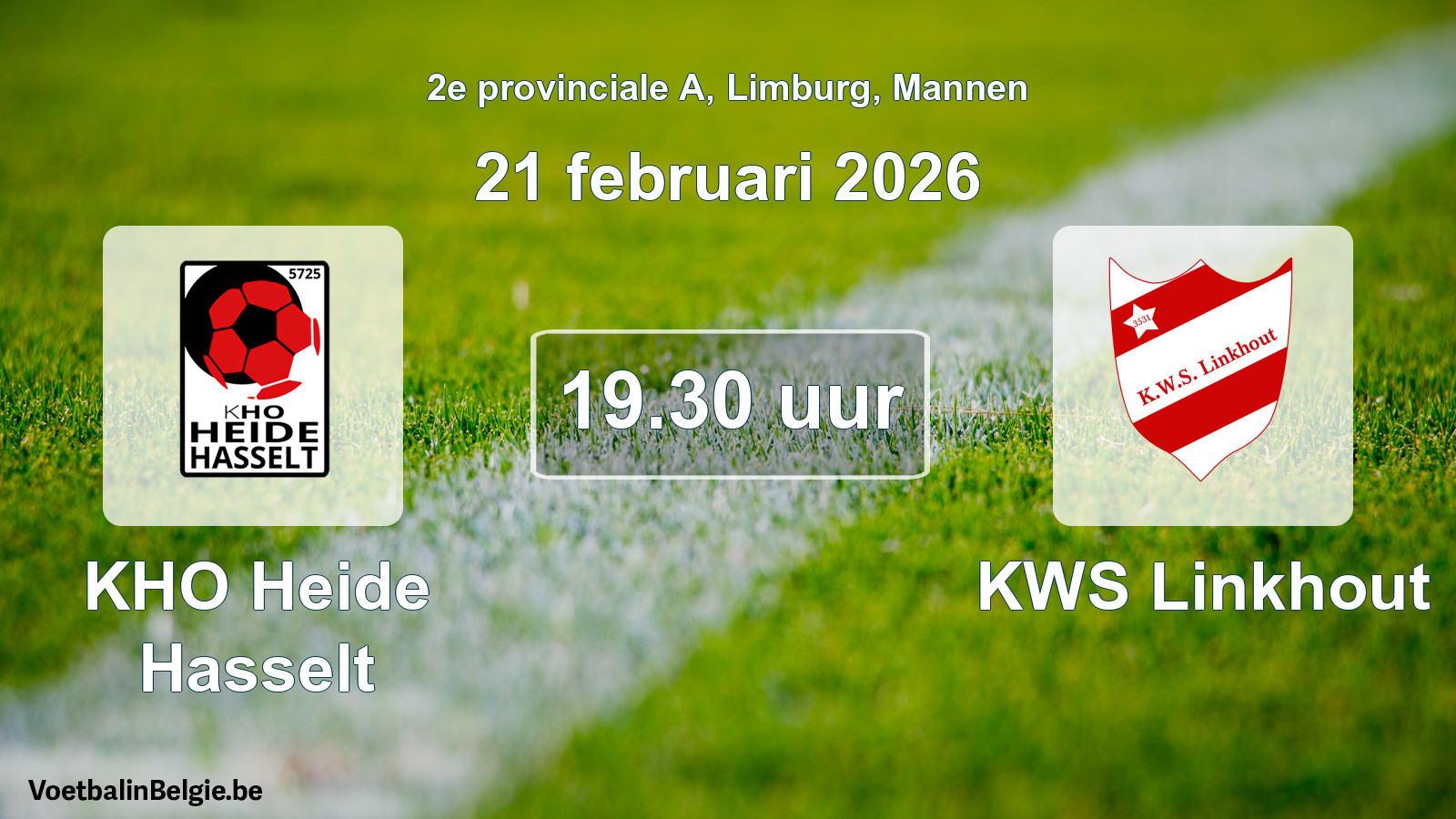 Scheduled match men football: KHO Heide Hasselt - KWS Linkhout (21 February 2026)