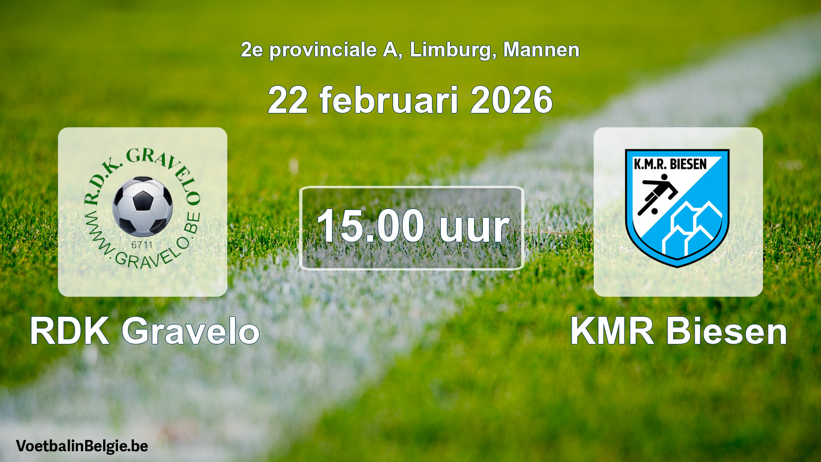 Scheduled match men football: RDK Gravelo - KMR Biesen (22 February 2026)