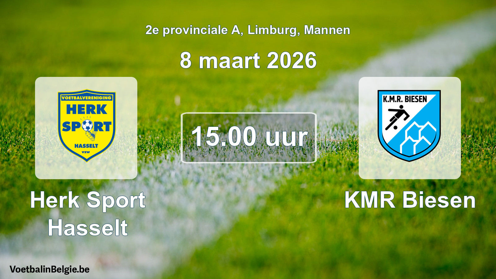 Geplande wedstrijd mannenvoetbal: Herk Sport Hasselt - KMR Biesen (8 maart 2026)