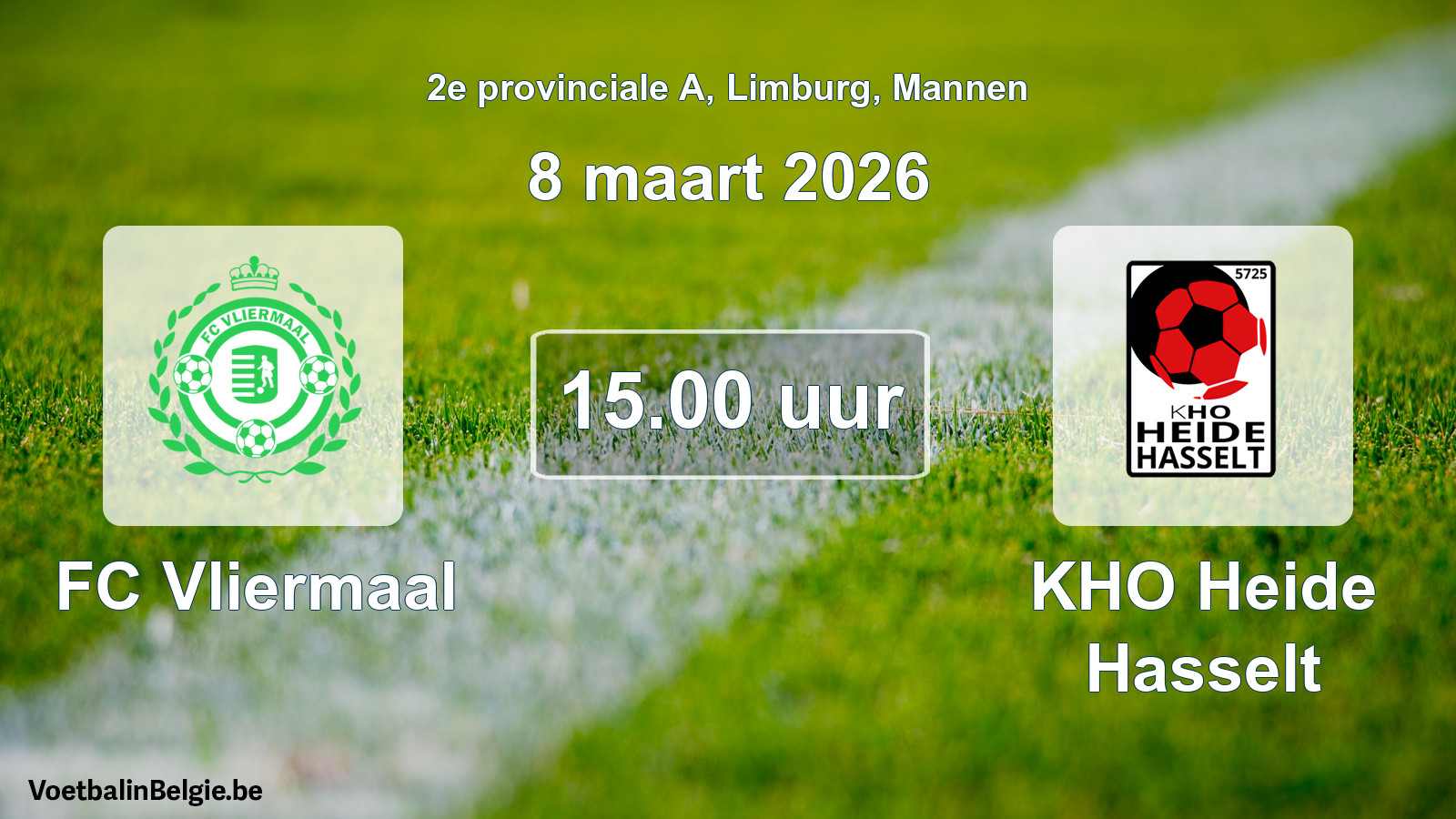 Scheduled match men football: FC Vliermaal - KHO Heide Hasselt (8 March 2026)