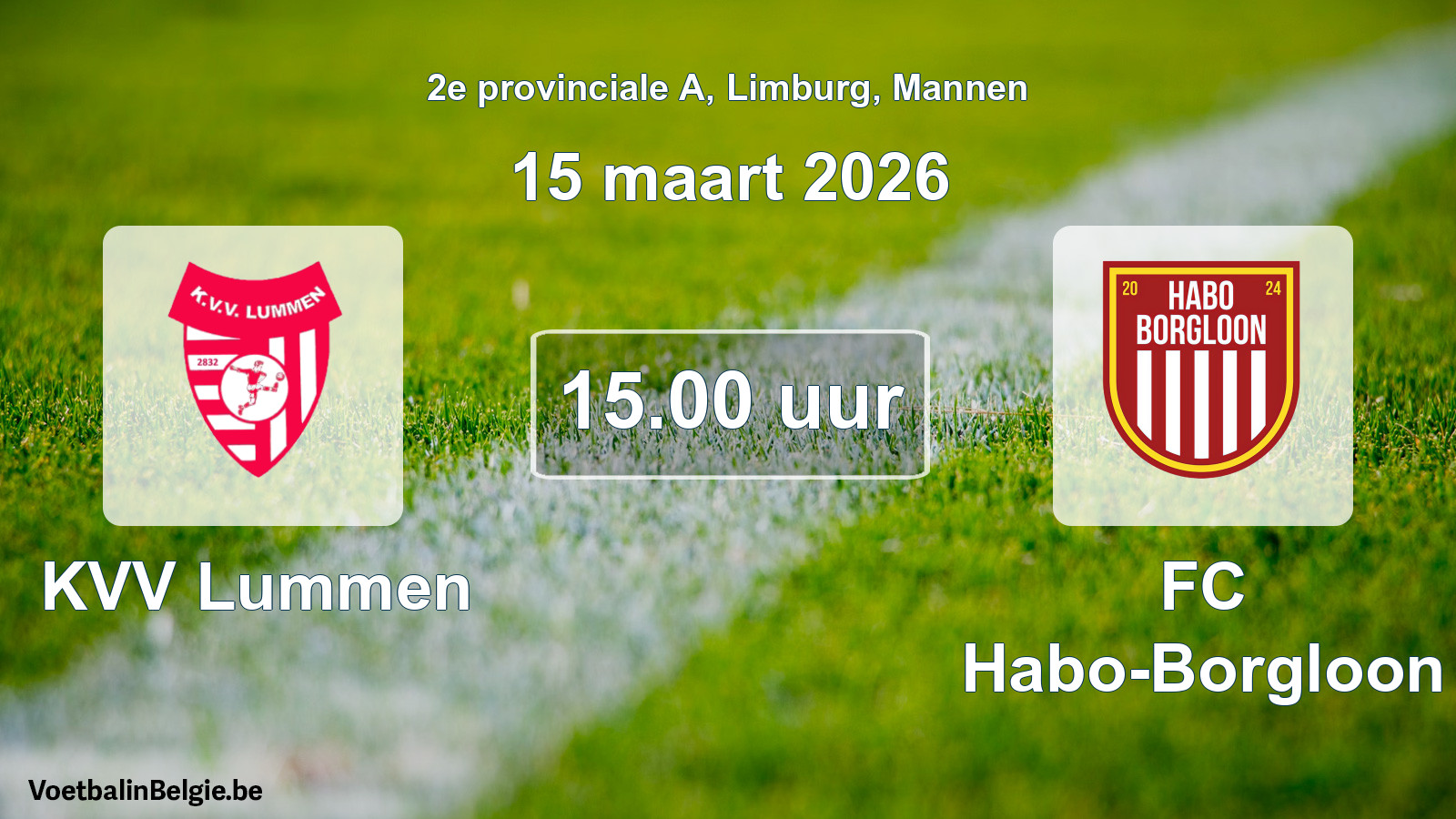 Geplande wedstrijd mannenvoetbal: KVV Lummen - FC Habo-Borgloon (15 maart 2026)