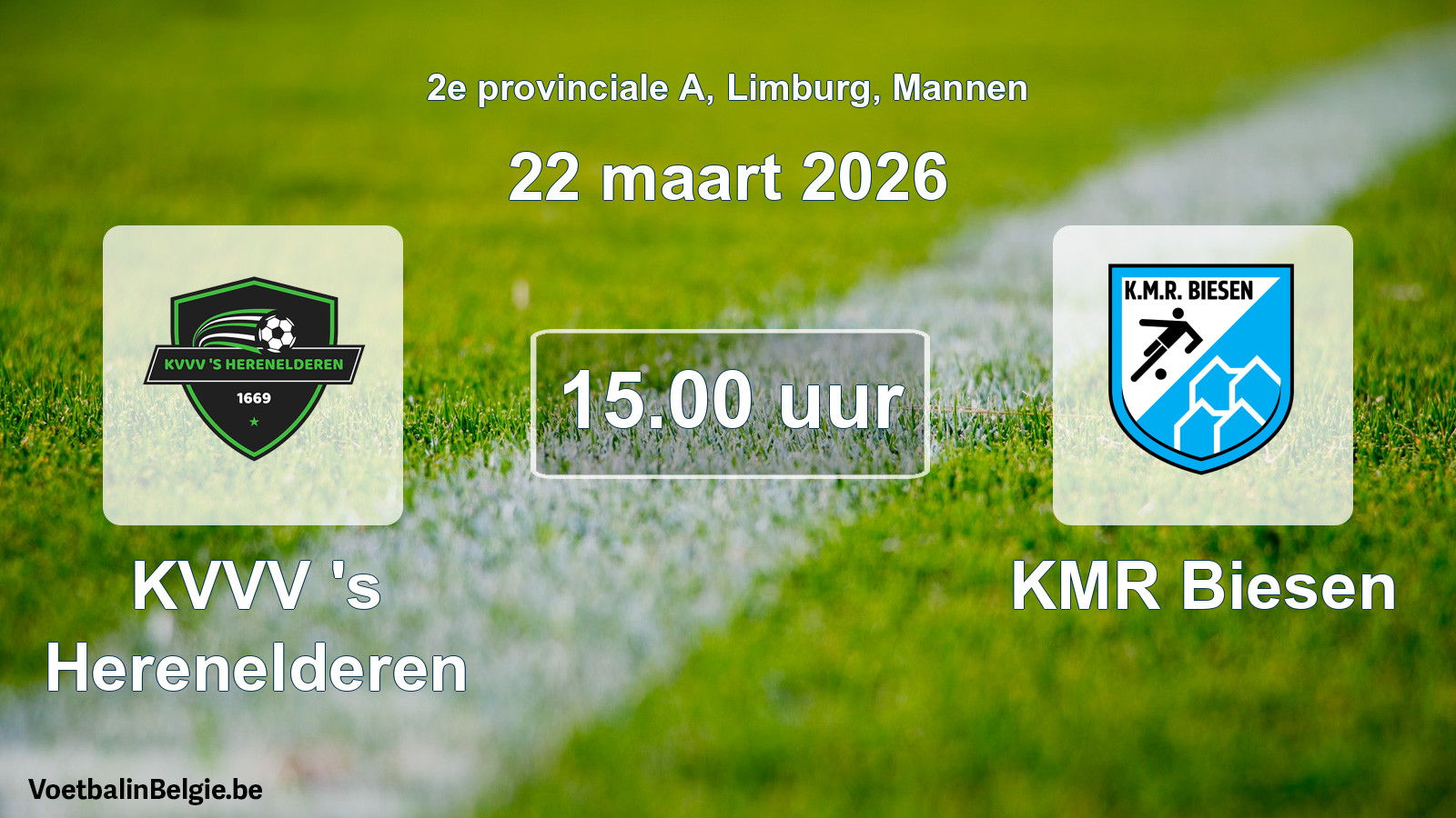 Geplande wedstrijd mannenvoetbal: KVVV 's Herenelderen - KMR Biesen (22 maart 2026)
