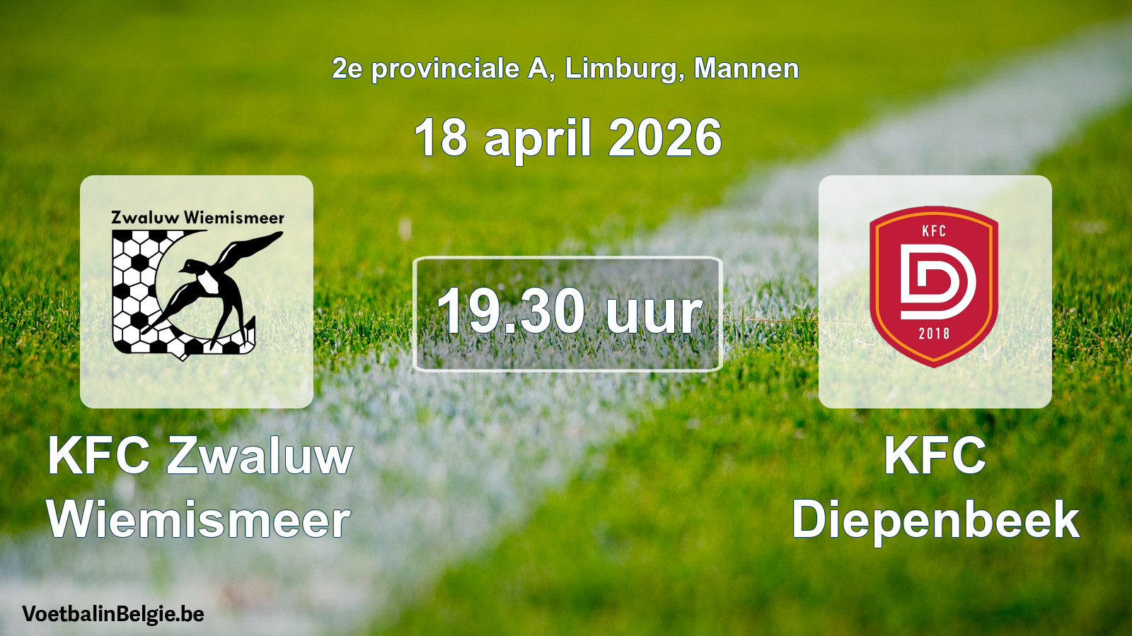 Scheduled match men football: KFC Zwaluw Wiemismeer - KFC Diepenbeek (18 April 2026)
