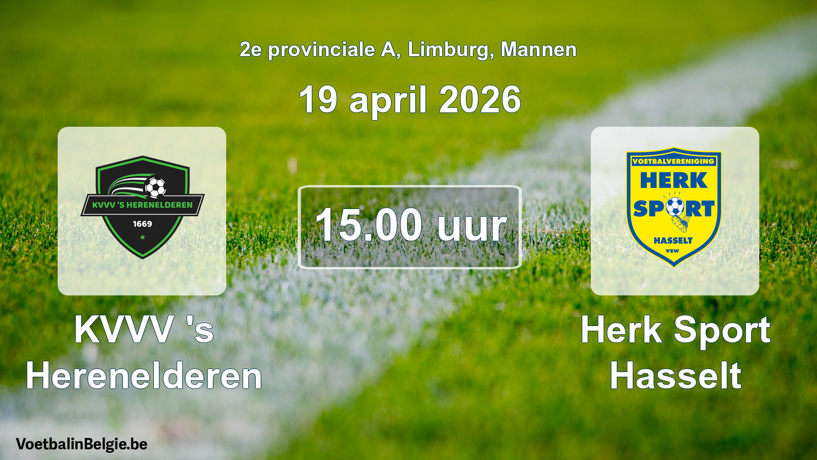 Geplande wedstrijd mannenvoetbal: KVVV 's Herenelderen - Herk Sport Hasselt (19 april 2026)