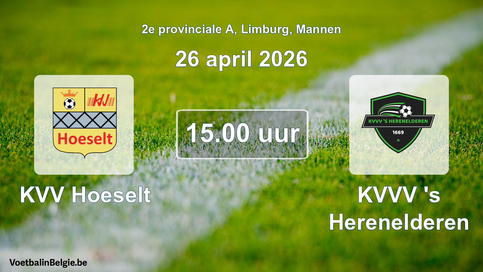Geplande wedstrijd mannenvoetbal: KVV Hoeselt - KVVV 's Herenelderen (26 april 2026)