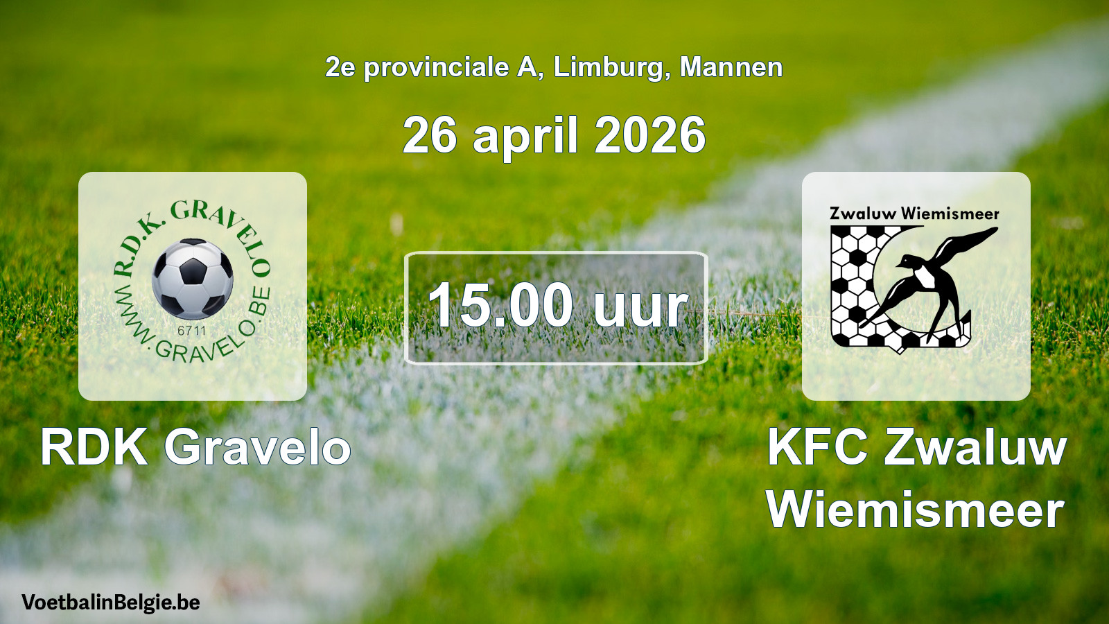 Scheduled match men football: RDK Gravelo - KFC Zwaluw Wiemismeer (26 April 2026)