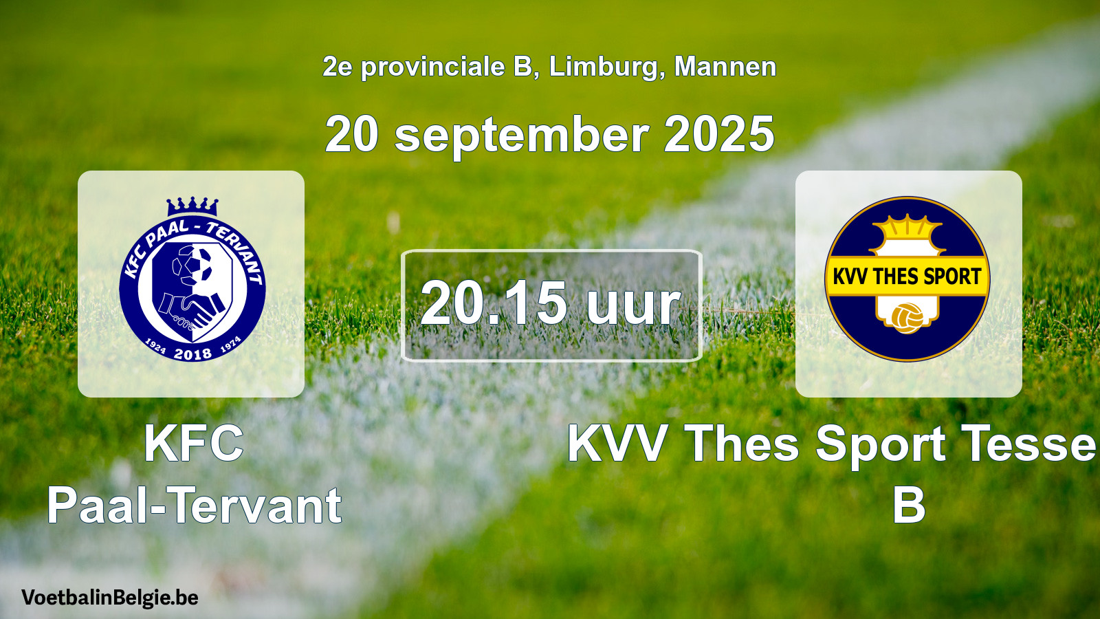 Geplantes Spiel männer-Fußball: KFC Paal-Tervant - KVV Thes Sport Tessenderlo B (20 September 2025)
