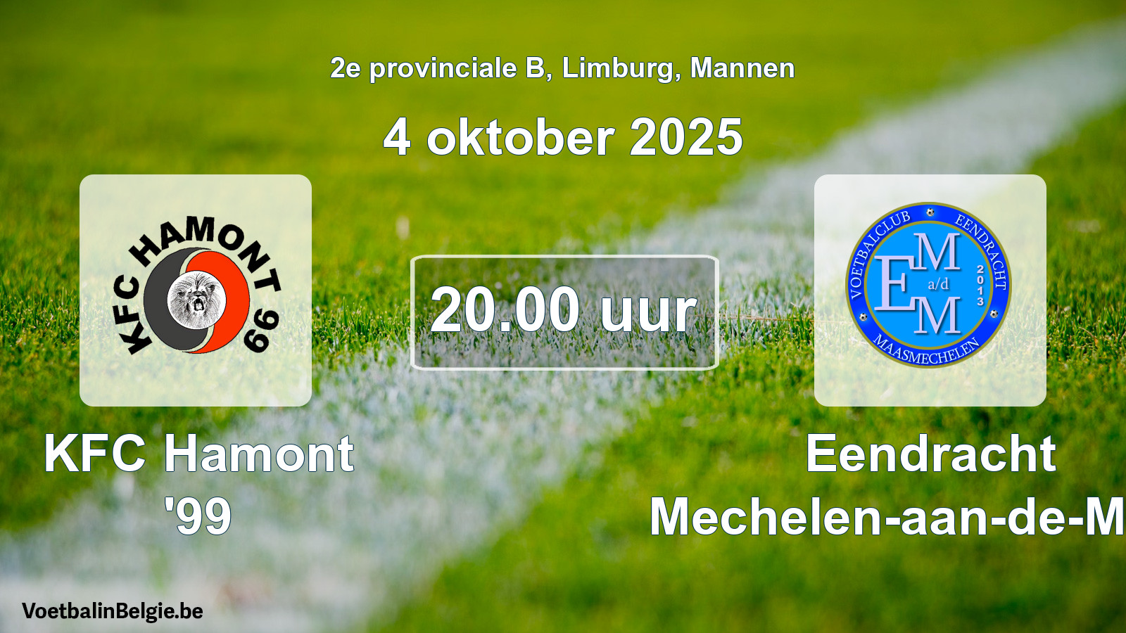 Geplande wedstrijd mannenvoetbal: KFC Hamont '99 - Eendracht Mechelen-aan-de-Maas (4 oktober 2025)