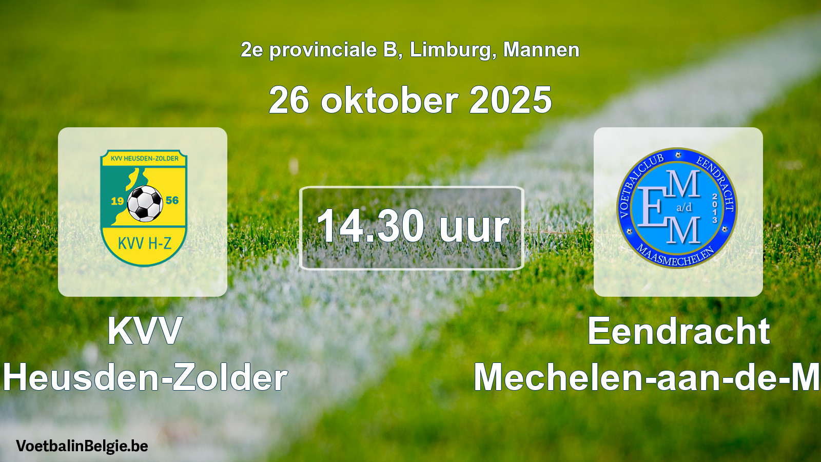 Geplande wedstrijd mannenvoetbal: KVV Heusden-Zolder - Eendracht Mechelen-aan-de-Maas (26 oktober 2025)
