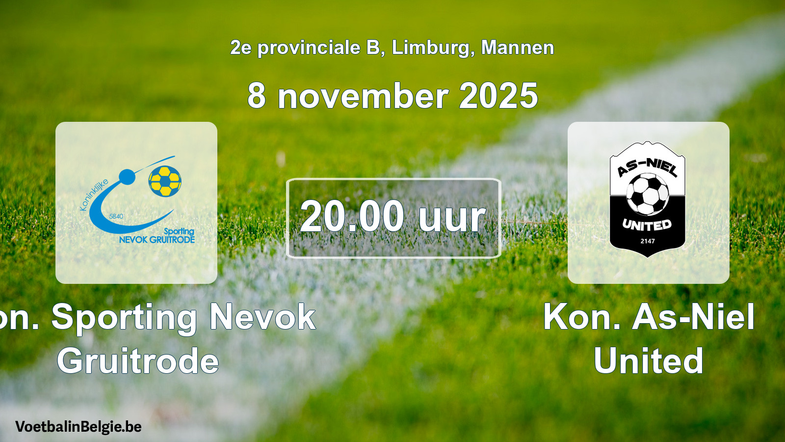 Scheduled match men football: Kon. Sporting Nevok Gruitrode - Kon. As-Niel United (8 November 2025)