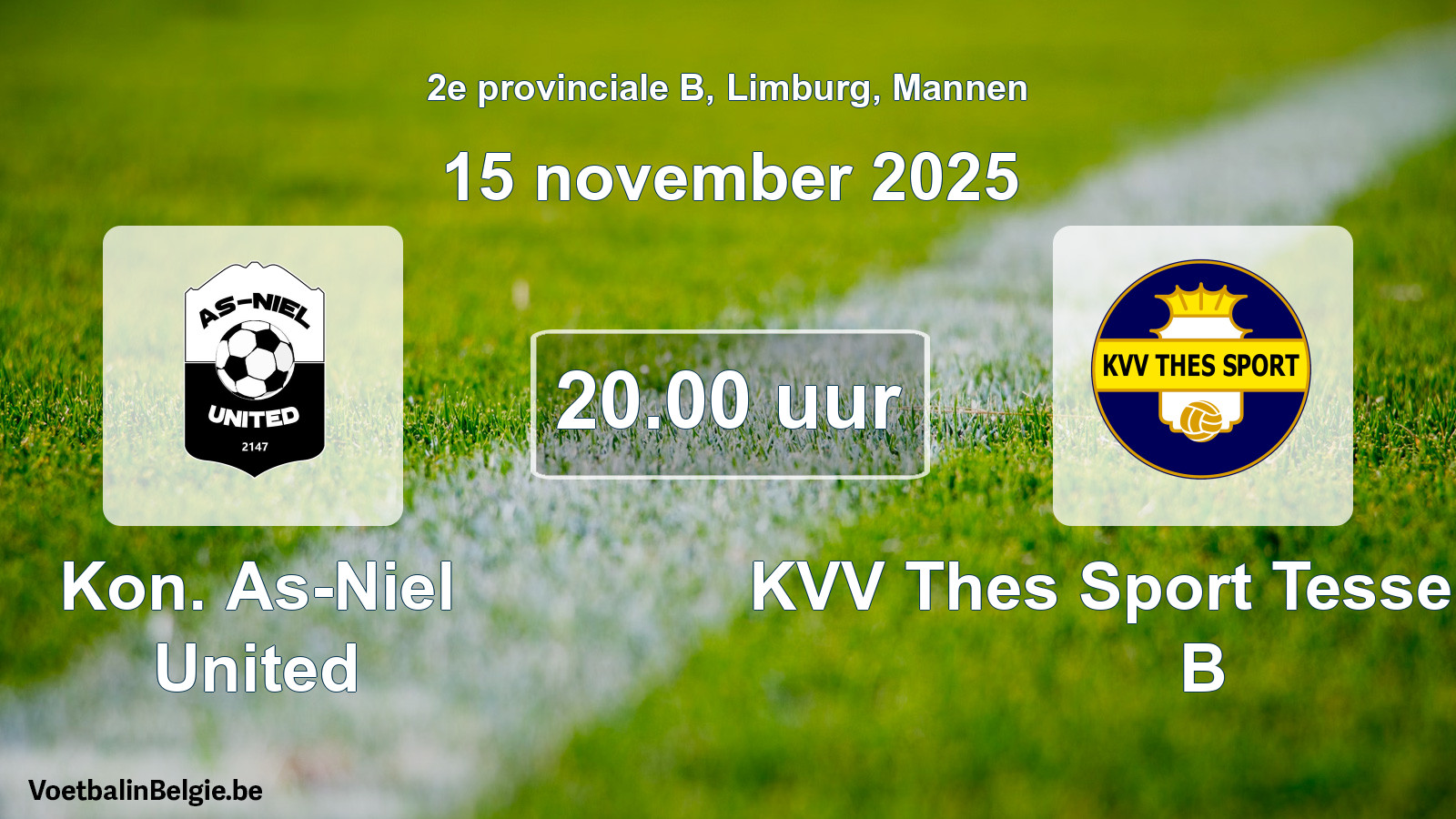 Geplande wedstrijd mannenvoetbal: Kon. As-Niel United - KVV Thes Sport Tessenderlo B (15 november 2025)