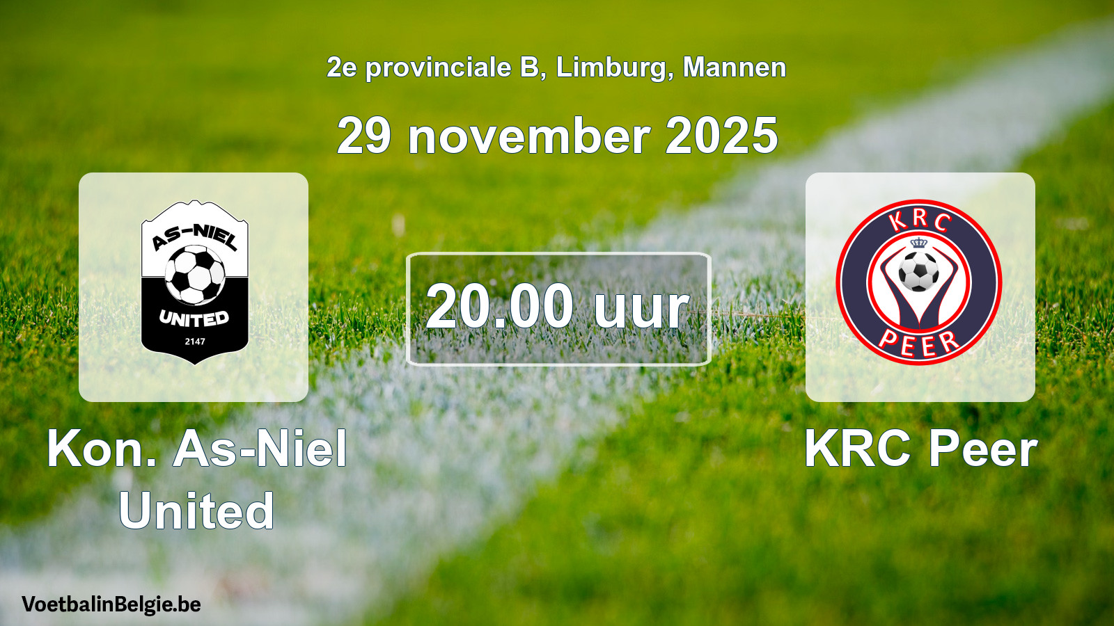 Match prévu football hommes: Kon. As-Niel United - KRC Peer (29 novembre 2025)