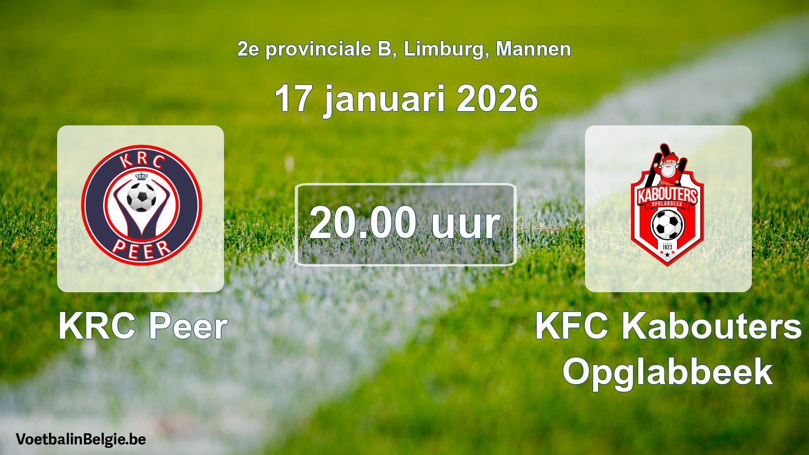 Scheduled match men football: KRC Peer - KFC Kabouters Opglabbeek (17 January 2026)