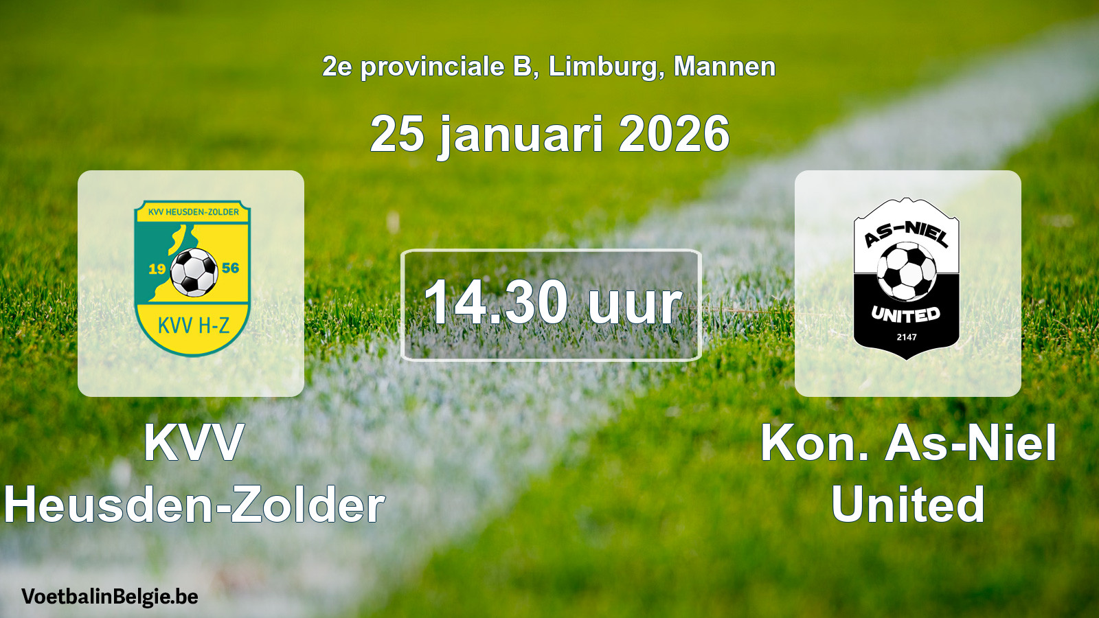 Geplande wedstrijd mannenvoetbal: KVV Heusden-Zolder - Kon. As-Niel United (25 januari 2026)