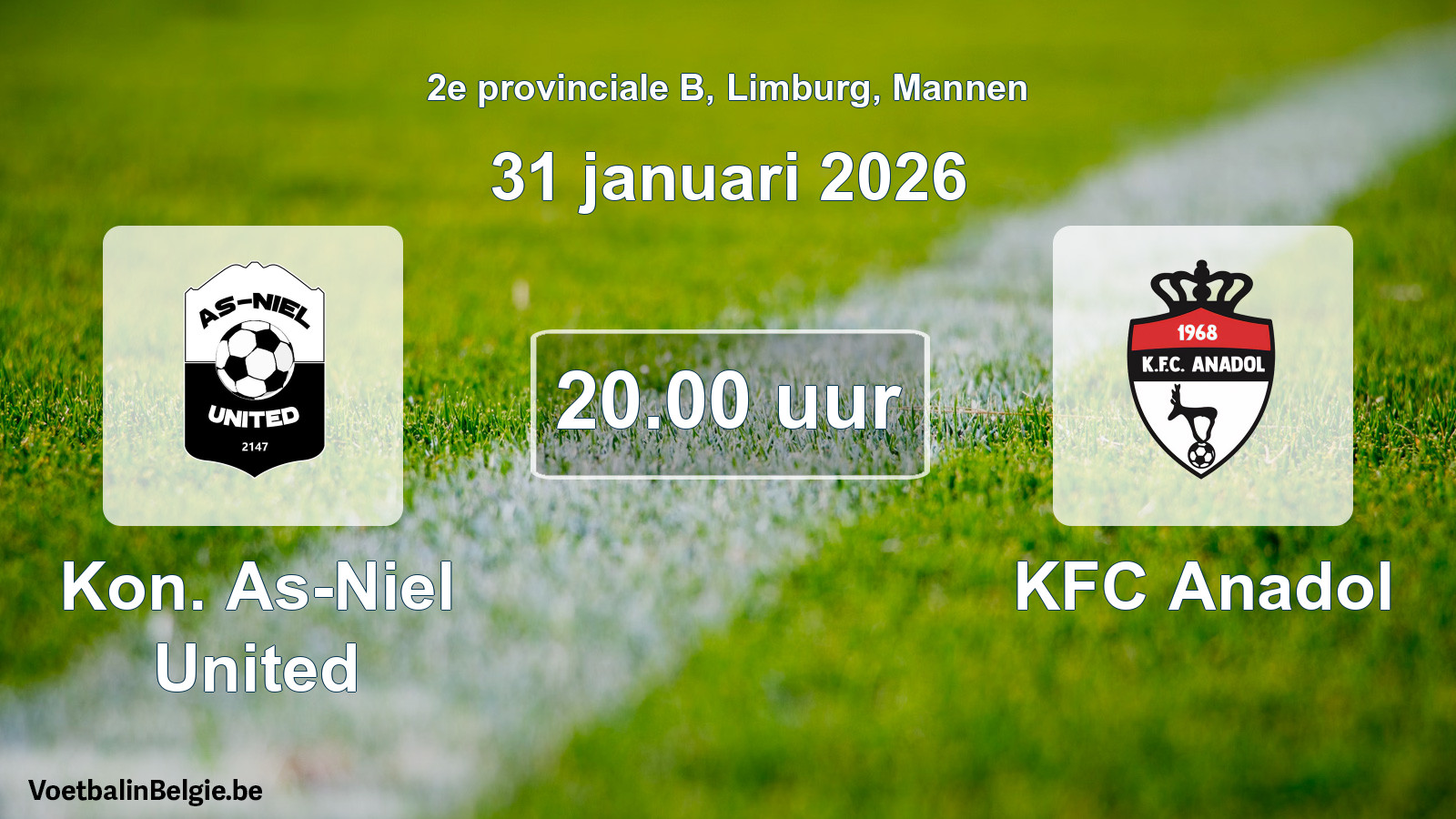 Scheduled match men football: Kon. As-Niel United - KFC Anadol (31 January 2026)
