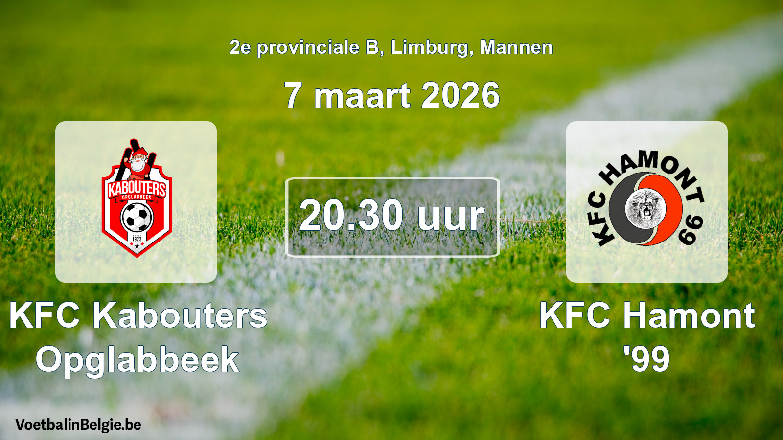 Scheduled match men football: KFC Kabouters Opglabbeek - KFC Hamont '99 (7 March 2026)