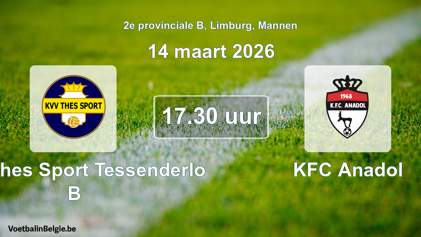 Geplande wedstrijd mannenvoetbal: KVV Thes Sport Tessenderlo B - KFC Anadol (14 maart 2026)