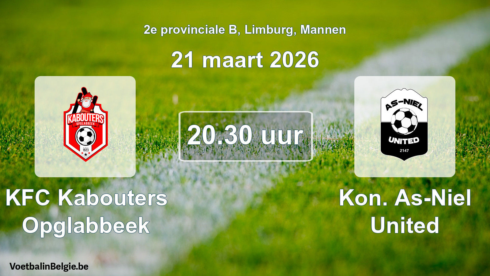 Scheduled match men football: KFC Kabouters Opglabbeek - Kon. As-Niel United (21 March 2026)