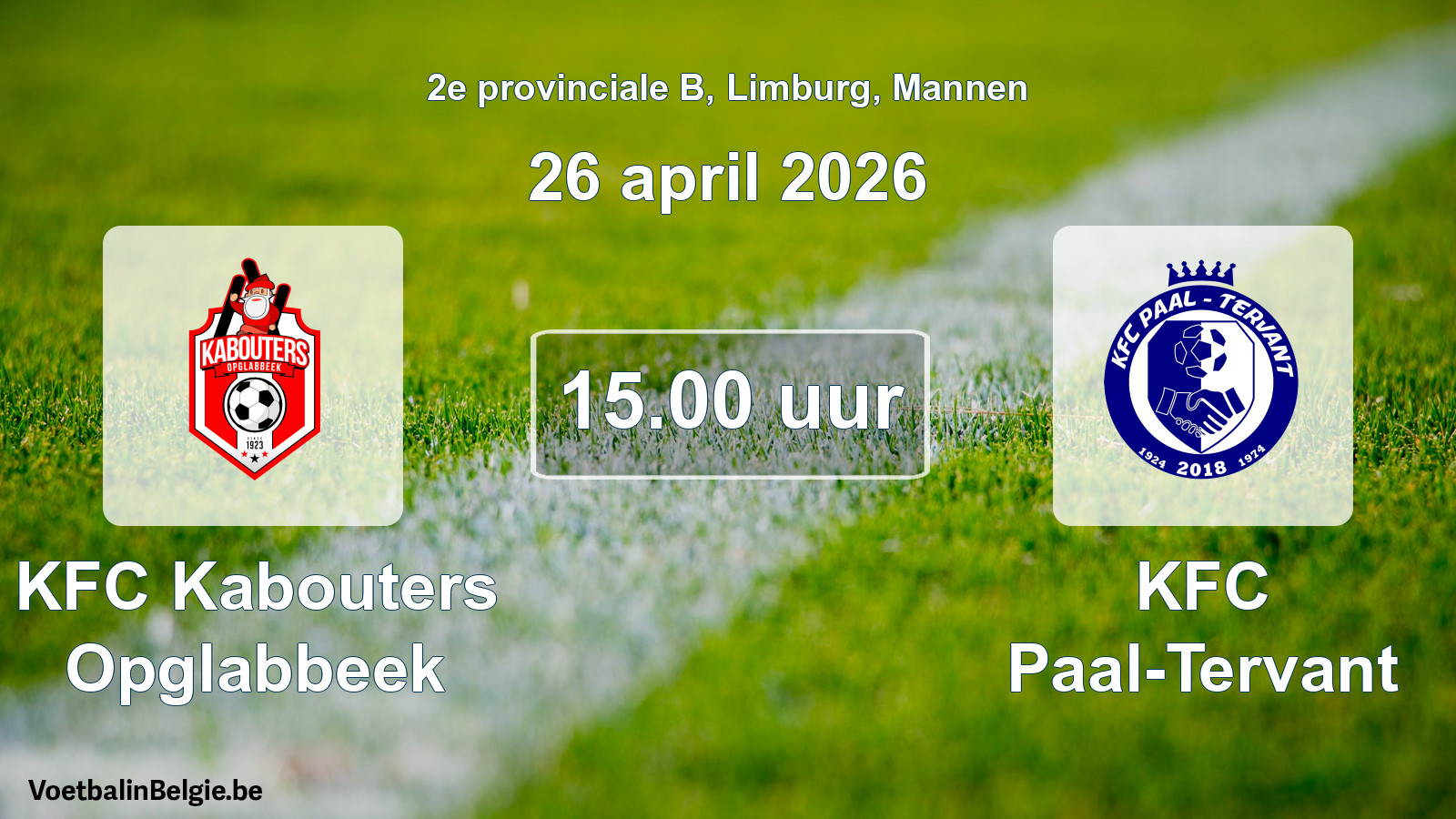 Scheduled match men football: KFC Kabouters Opglabbeek - KFC Paal-Tervant (26 April 2026)