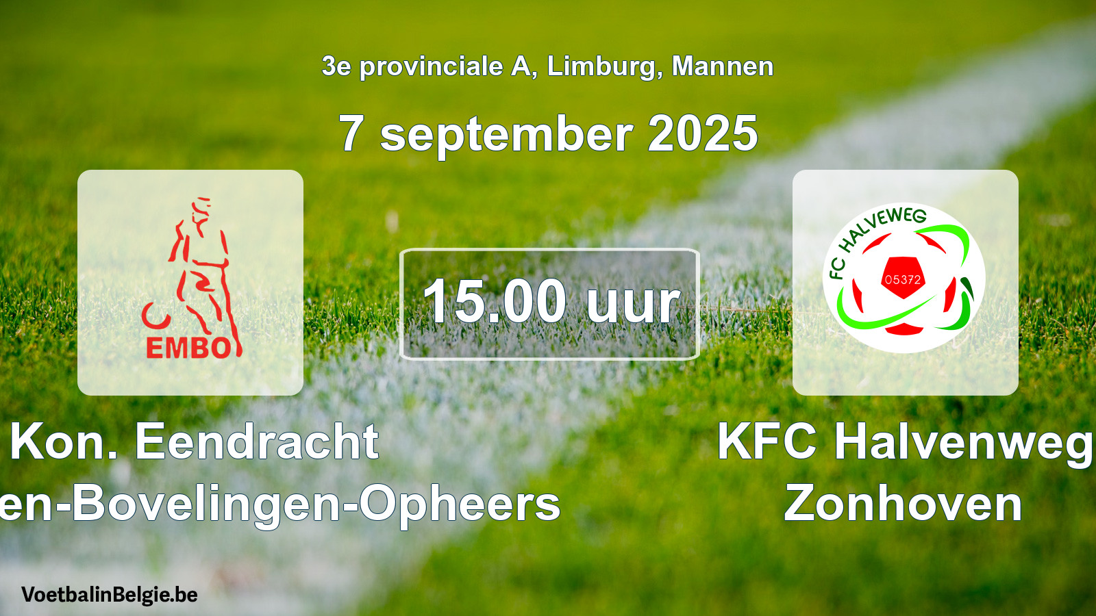Scheduled match men football: Kon. Eendracht Mechelen-Bovelingen-Opheers - KFC Halvenweg Zonhoven (7 September 2025)