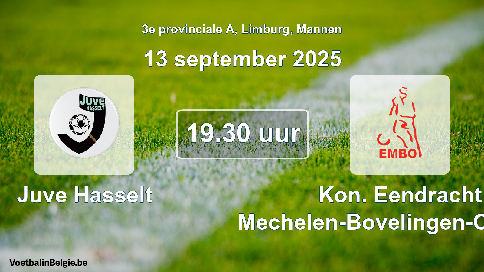 Scheduled match men football: Juve Hasselt - Kon. Eendracht Mechelen-Bovelingen-Opheers (13 September 2025)