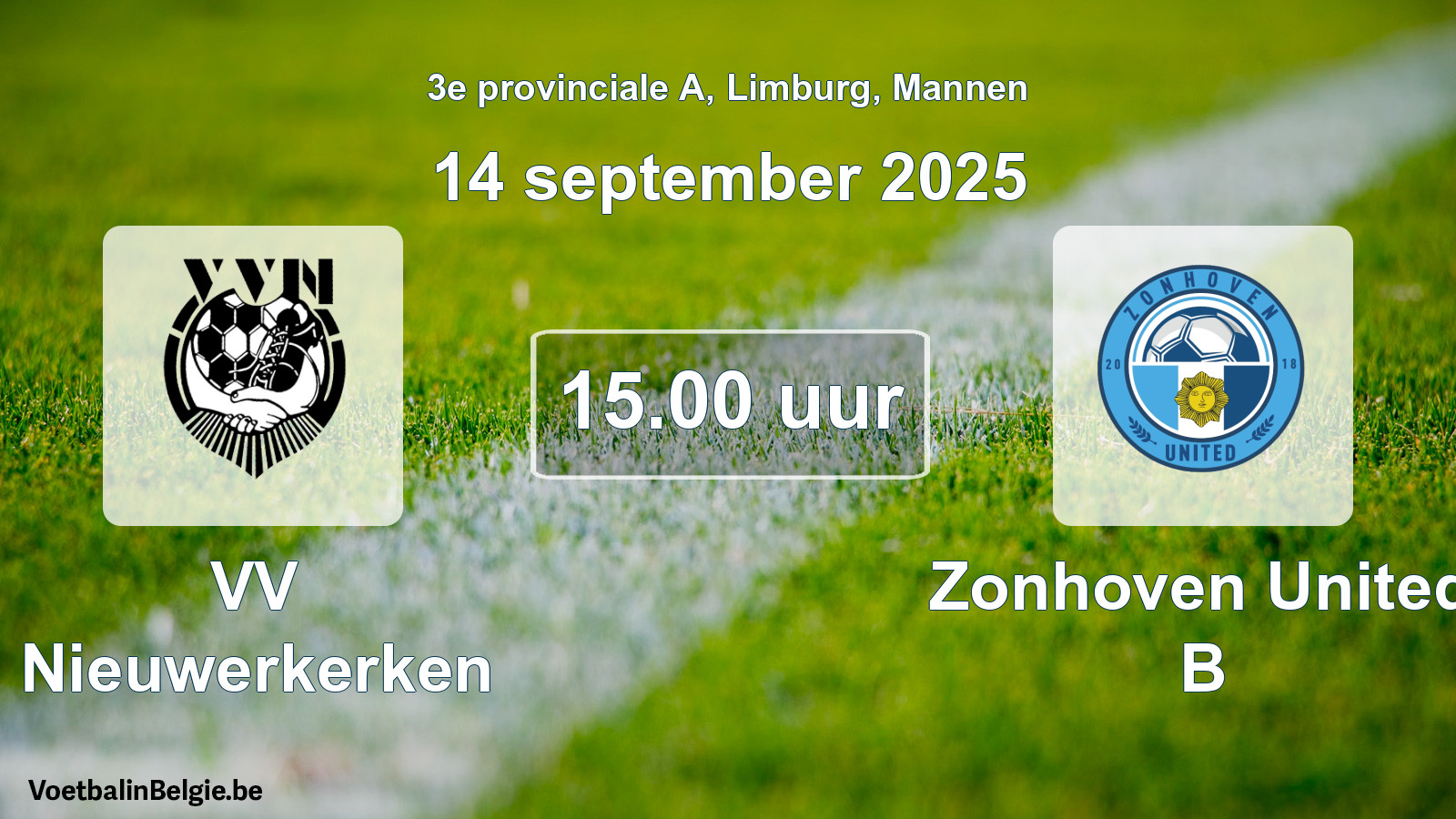 Geplande wedstrijd mannenvoetbal: VV Nieuwerkerken - Zonhoven United B (14 september 2025)
