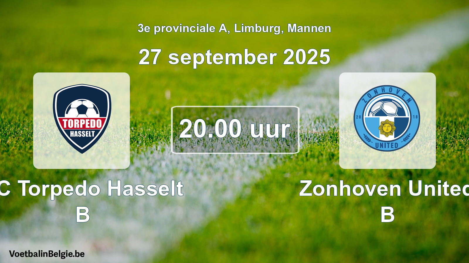 Geplande wedstrijd mannenvoetbal: FC Torpedo Hasselt B - Zonhoven United B (27 september 2025)